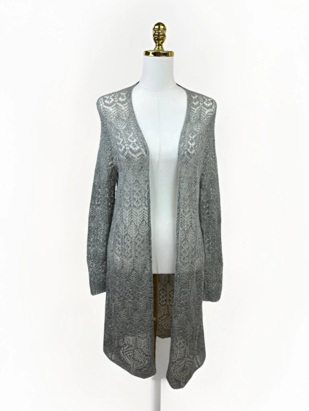 ✨🧶 NWOT Lauren Ralph Lauren Pointelle Mohair-Wool Long Cardigan – Gray – XL